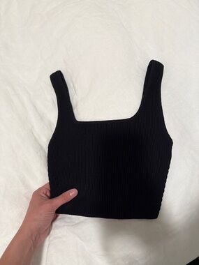 Ribbed Square-Neck Black Crop Top